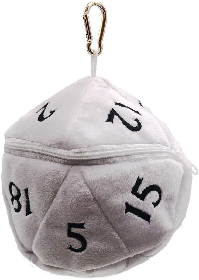 Dice Bag: Plush d20 White/Black