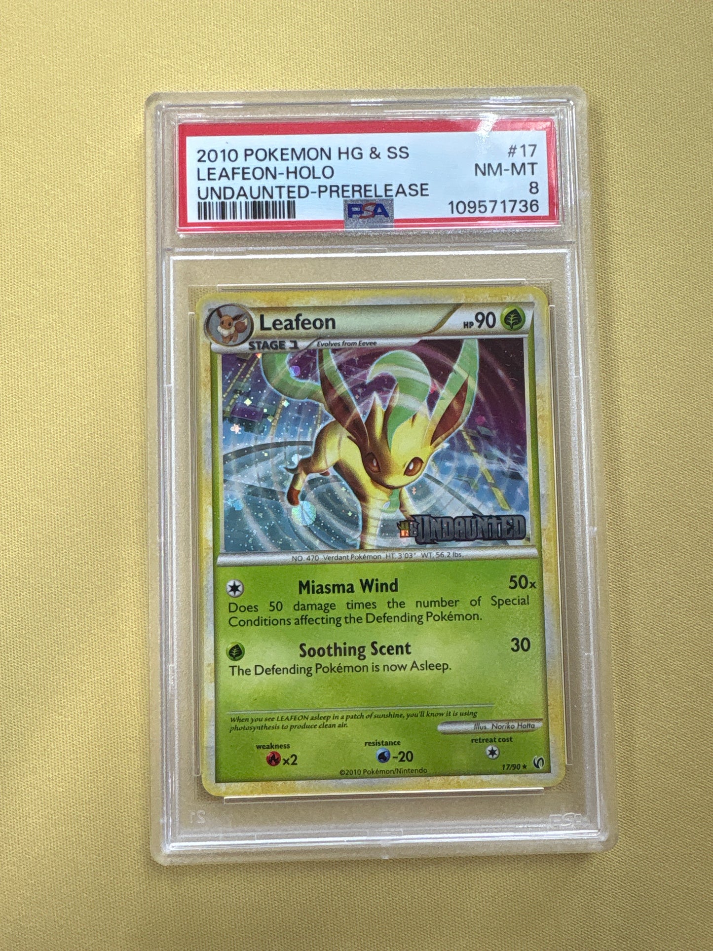 ✨✨Pokemon Leafeon Undaunted Prerelease Holo Rare Promo #17 PSA 8