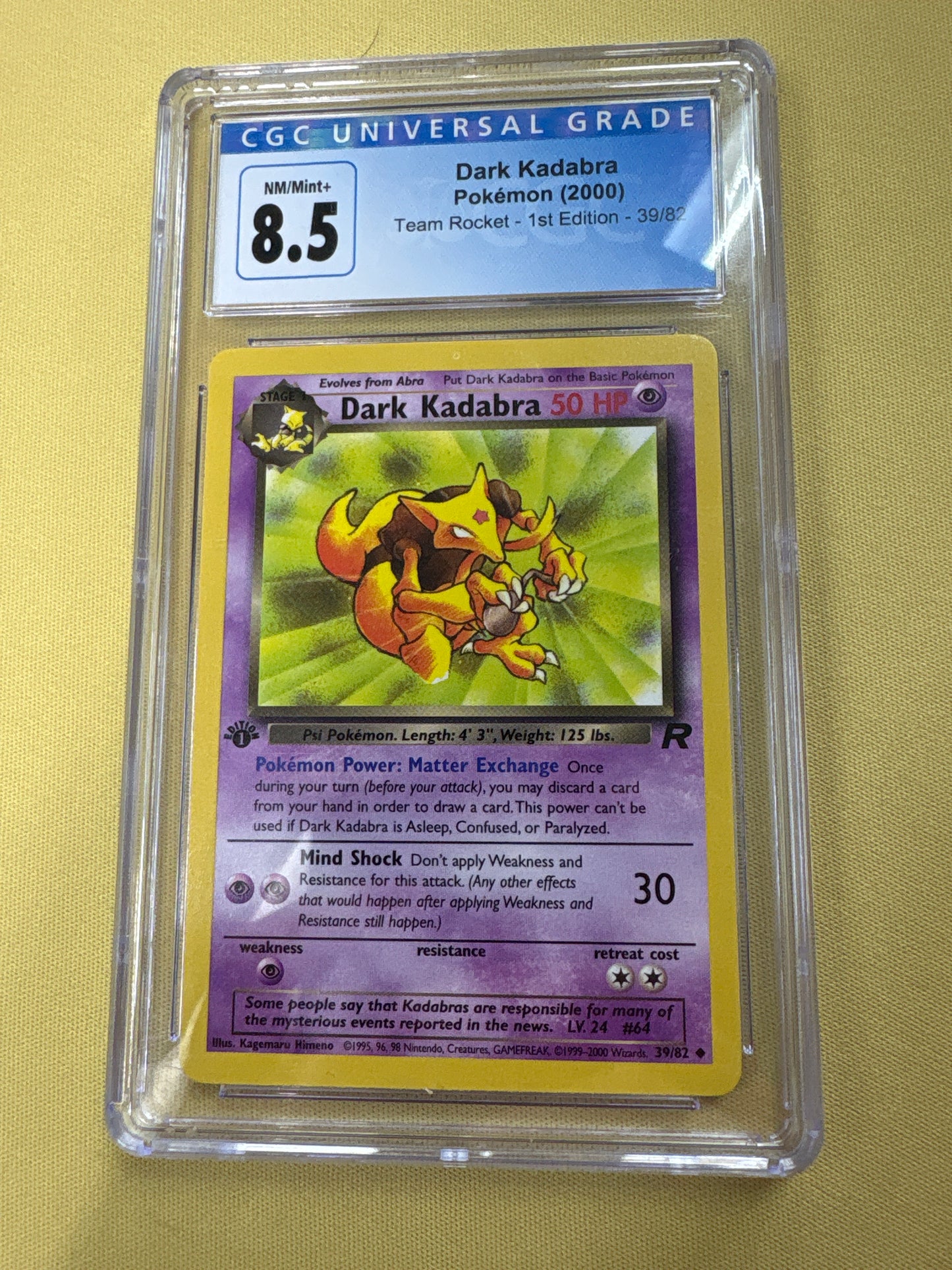 ✨✨Pokemon Dark Kadabra Team Rocket - 1st Edition 39/82 CGC 8.5