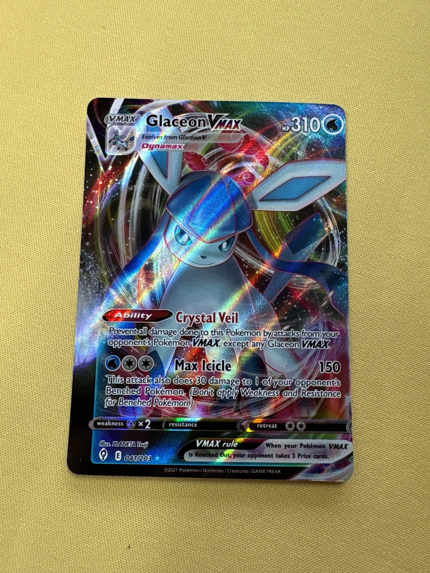 ✨✨Pokemon Miscut Pokémon Glaceon VMAX 2021 Evolving Skies #041/203 Holo