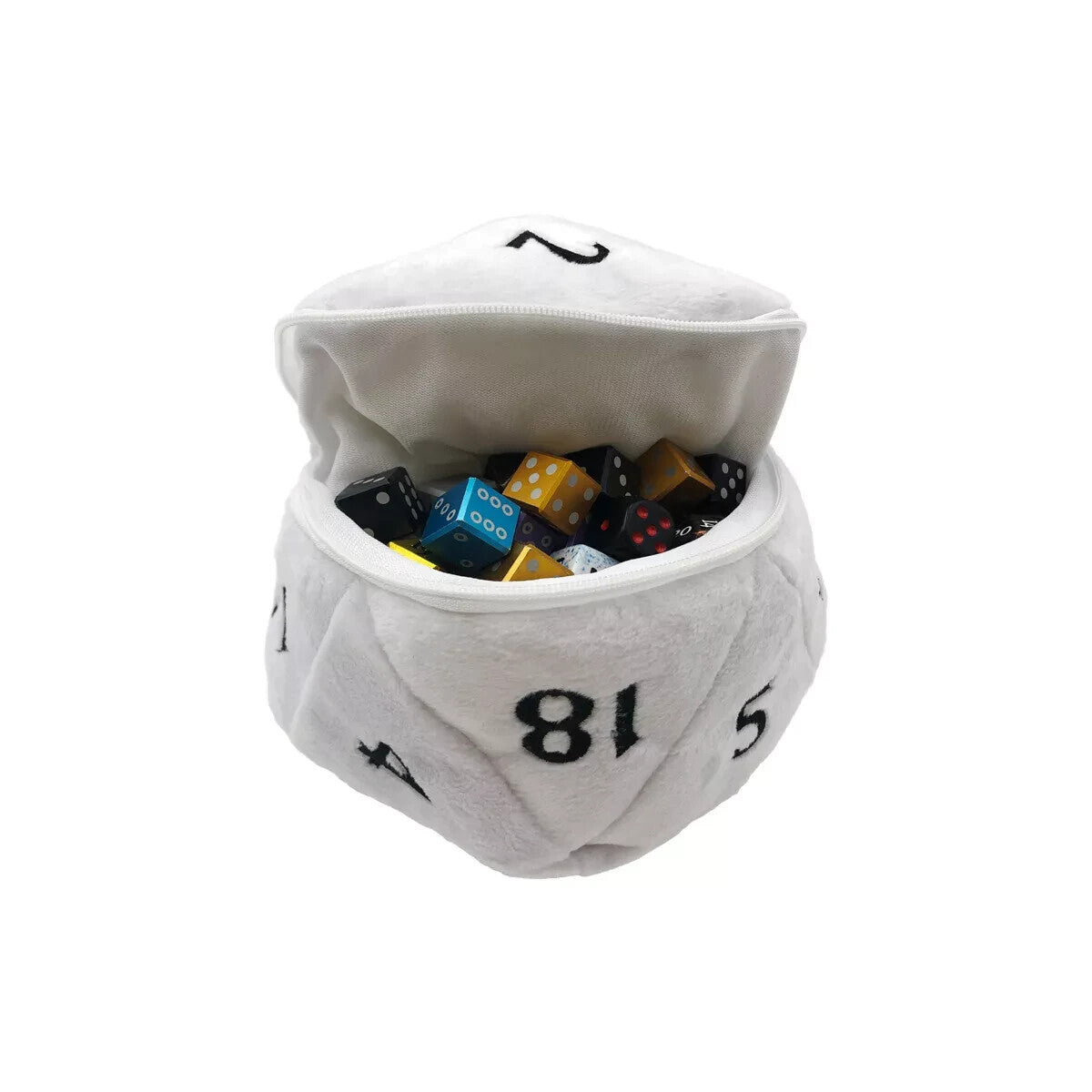 Dice Bag: Plush d20 White/Black